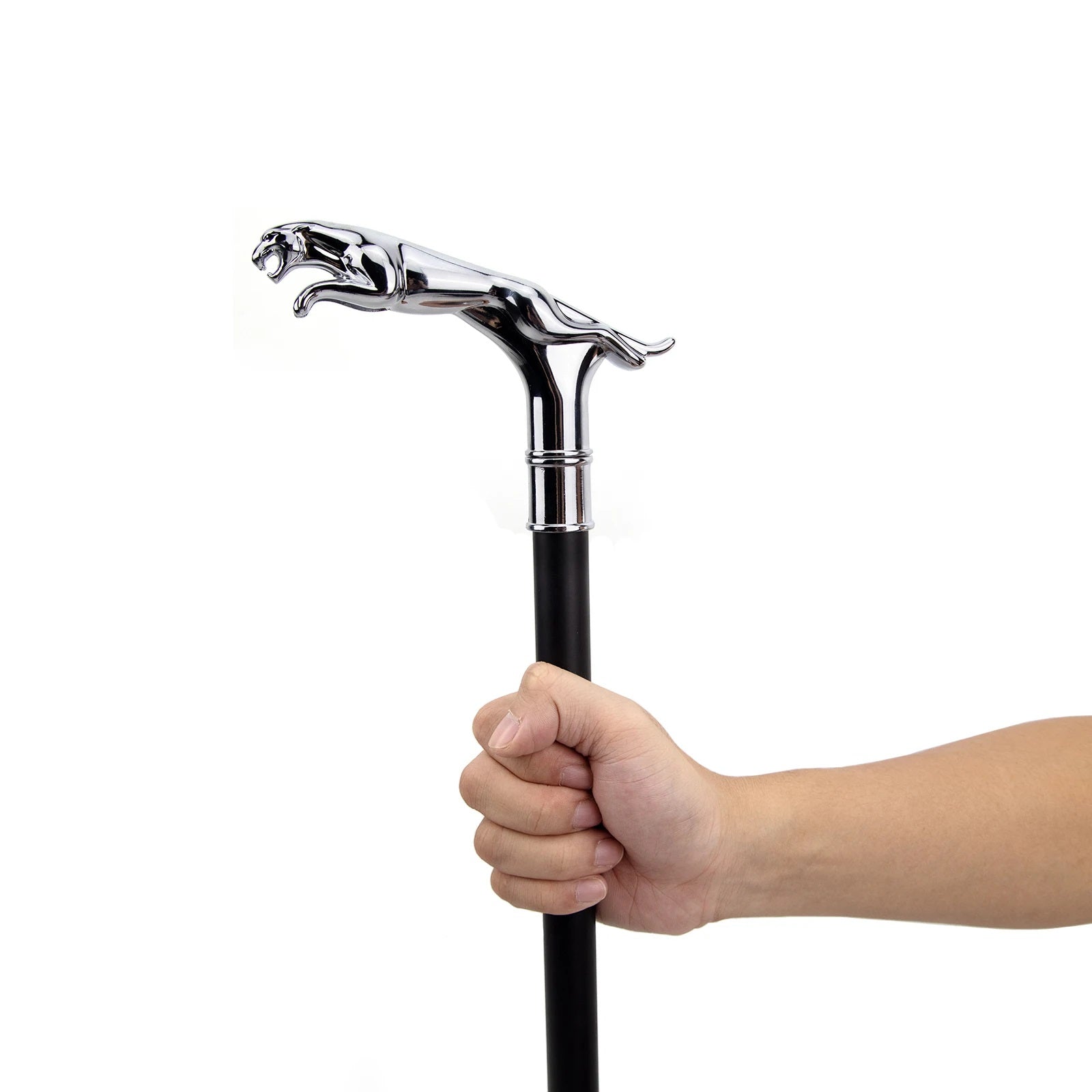 Silver Leopard with Tail Luxury Walking Stick