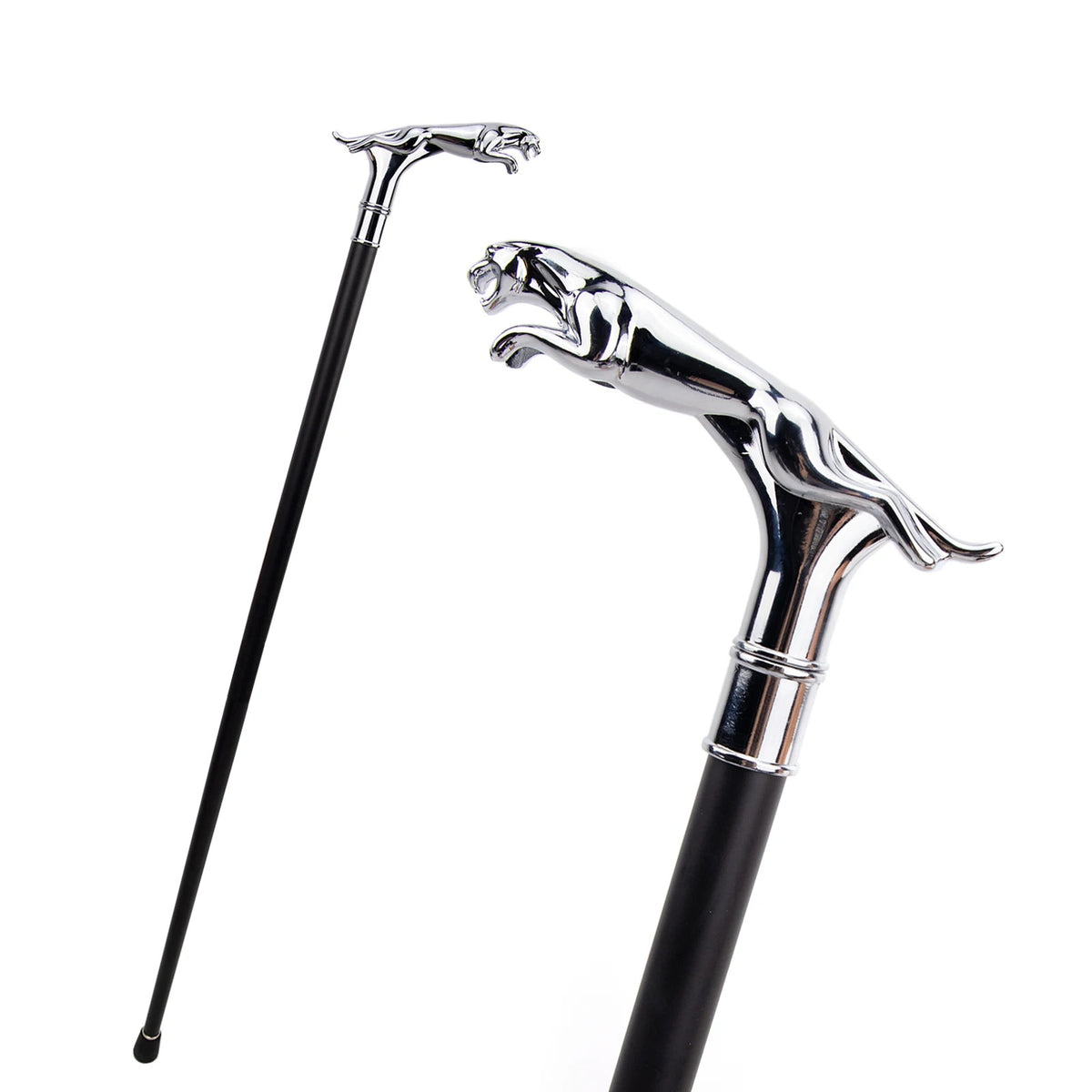 Silver Leopard with Tail Luxury Walking Stick